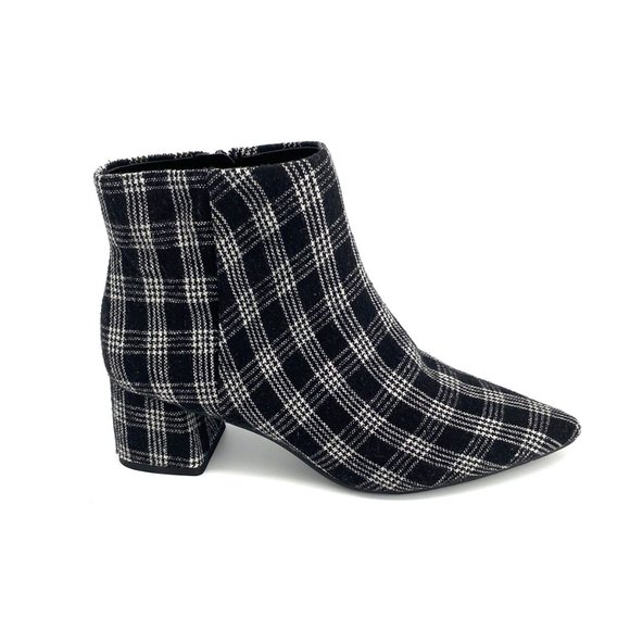 Black and White Plaid Fabric Ankle Boots NWT - Picture 6 of 6